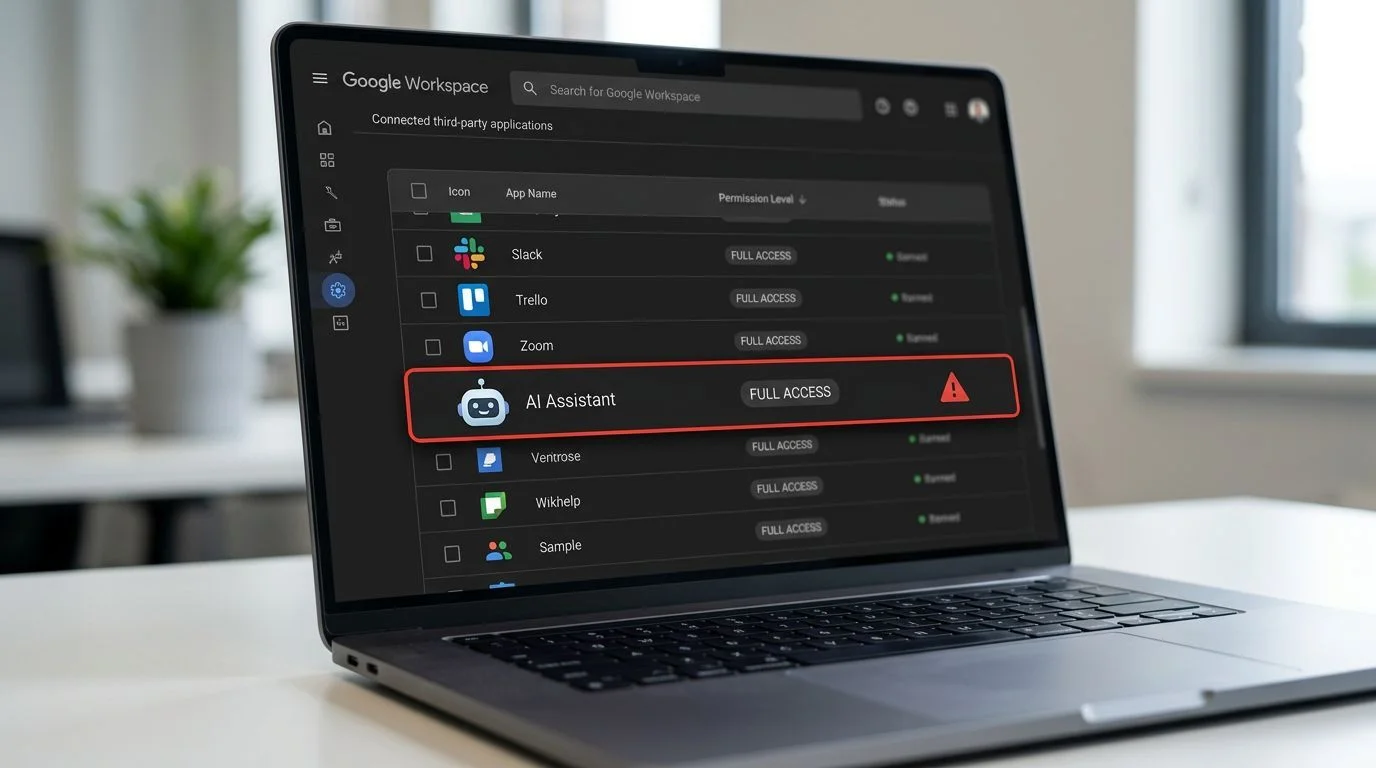 Security analyst reviewing OAuth app permissions in Google Workspace admin console