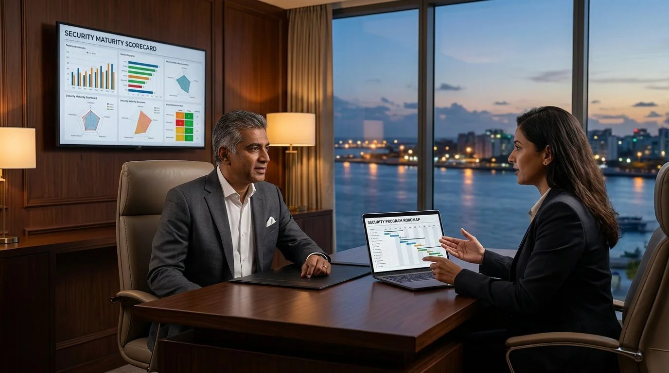 Business leaders collaborating on security strategy